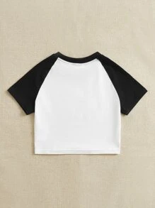 SHEIN EZwear Angel & Letter Graphic Raglan Sleeve Crop Tee - White - View 4