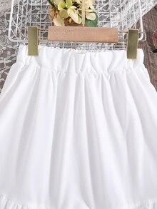 SHEIN Váy Gái Viên lá sen phân lớp màu trơn Dễ thương - trắng - Xem 3