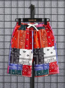 SHEIN Boys Paisley Print Drawstring Waist Shorts - Multicolor - View 1