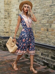 SHEIN VCAY Vestido con estampado floral bajo con fruncido