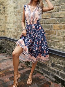 SHEIN VCAY Vestido con estampado floral bajo con fruncido