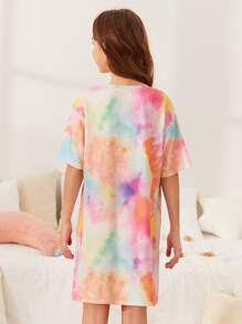 SHEIN 女孩卡通圖案紮染睡裙