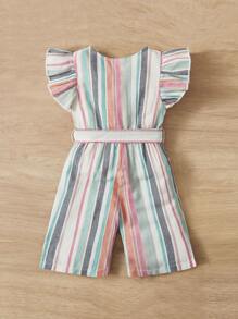 SHEIN Bebé Mono de rayas verticales ribete con fruncido con cinturón - Multicolor - Ver 2