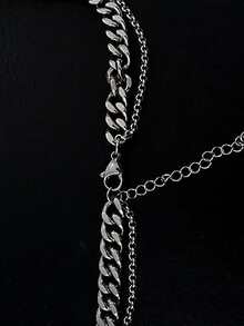 Cross Charm Layered Necklace - Silver - View 2