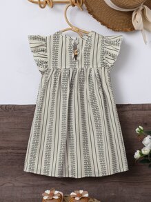 SHEIN Toddler Girls Striped Shirred Ruffle Trim Smock Dress - Apricot - View 2