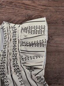 SHEIN Toddler Girls Striped Shirred Ruffle Trim Smock Dress - Apricot - View 3