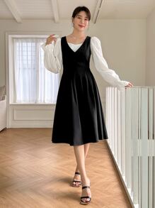 DAZY Solid Pinafore Dress Without Blouse - Black - View 6