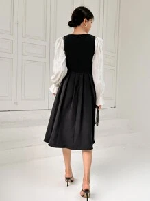 DAZY Solid Pinafore Dress Without Blouse - Black - View 2