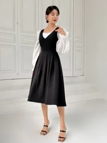 DAZY Solid Pinafore Dress Without Blouse - Black - View 7