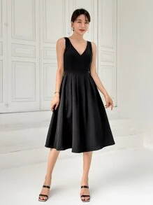 DAZY Solid Pinafore Dress Without Blouse - Black - View 4