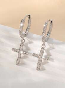 1 对奢华铜十字架吊坠耳环，时尚女士礼物