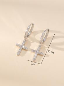 1 对奢华铜十字架吊坠耳环，时尚女士礼物