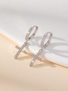 1 对奢华铜十字架吊坠耳环，时尚女士礼物