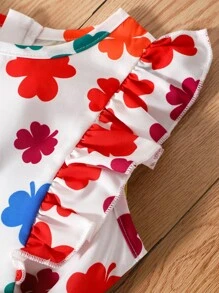 Toddler Girls Colourful Clover Print Ruffle Trim Belted Dress - Multicolor - View 3