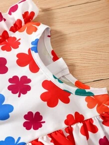 Toddler Girls Colourful Clover Print Ruffle Trim Belted Dress - Multicolor - View 4