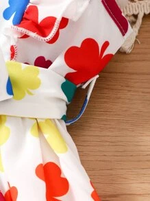 Toddler Girls Colourful Clover Print Ruffle Trim Belted Dress - Multicolor - View 5