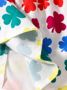 Toddler Girls Colourful Clover Print Ruffle Trim Belted Dress - Multicolor - View 7