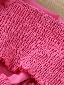 SHEIN 青少年女孩泡泡袖腰部鏤空方領洋裝 - 玫紅色 - 查看 4