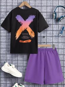 SHEIN Boys Letter Graphic Tee & Shorts