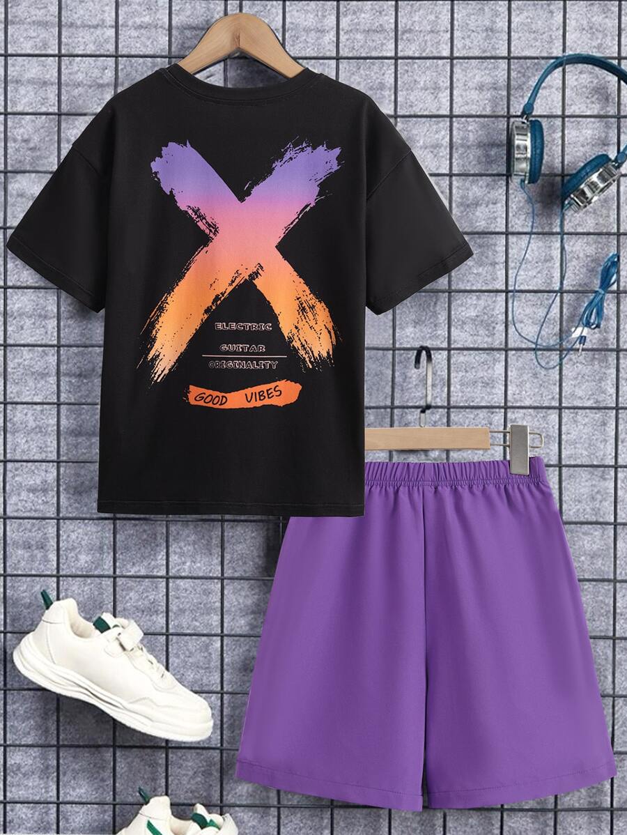 SHEIN Boys Letter Graphic Tee & Shorts