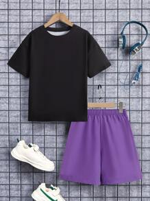 SHEIN Boys Letter Graphic Tee & Shorts