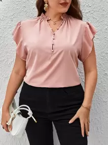 SHEIN Clasi Blusa ribete fruncido de manga mariposa - Rosa vieja - Ver 3