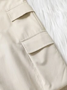 SHEIN Girls Flap Pocket Side Cargo Trousers - Apricot - View 4