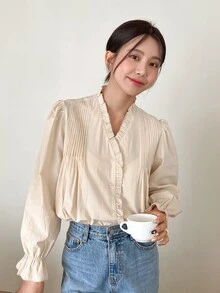 DAZY Frill Trim Flounce Sleeve Blouse - Apricot - View 3