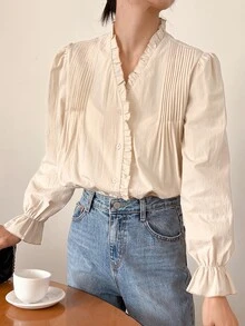 DAZY Frill Trim Flounce Sleeve Blouse - Apricot - View 4