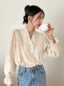 DAZY Frill Trim Flounce Sleeve Blouse - Apricot - View 5