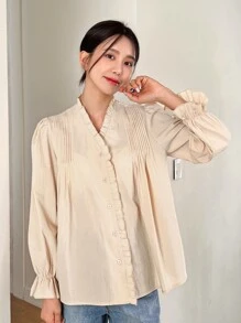 DAZY Frill Trim Flounce Sleeve Blouse - Apricot - View 6