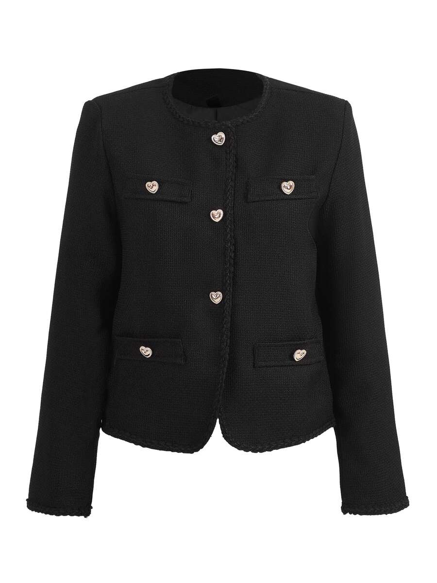 DAZY Solid Button Front Jacket - Black - View 1