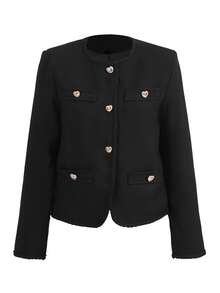 DAZY Solid Button Front Jacket - Black - View 3