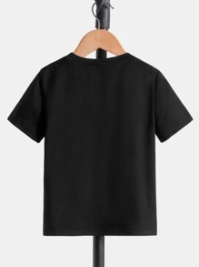 SHEIN Áo thun tay ngắn in hình gấu hoạt hình dễ thương thoải mái cho bé trai mùa hè - màu đen - Xem 6