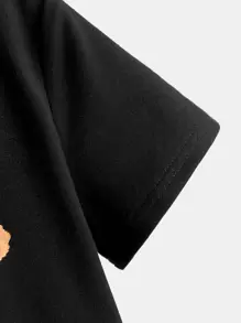 SHEIN Áo thun tay ngắn in hình gấu hoạt hình dễ thương thoải mái cho bé trai mùa hè - màu đen - Xem 3