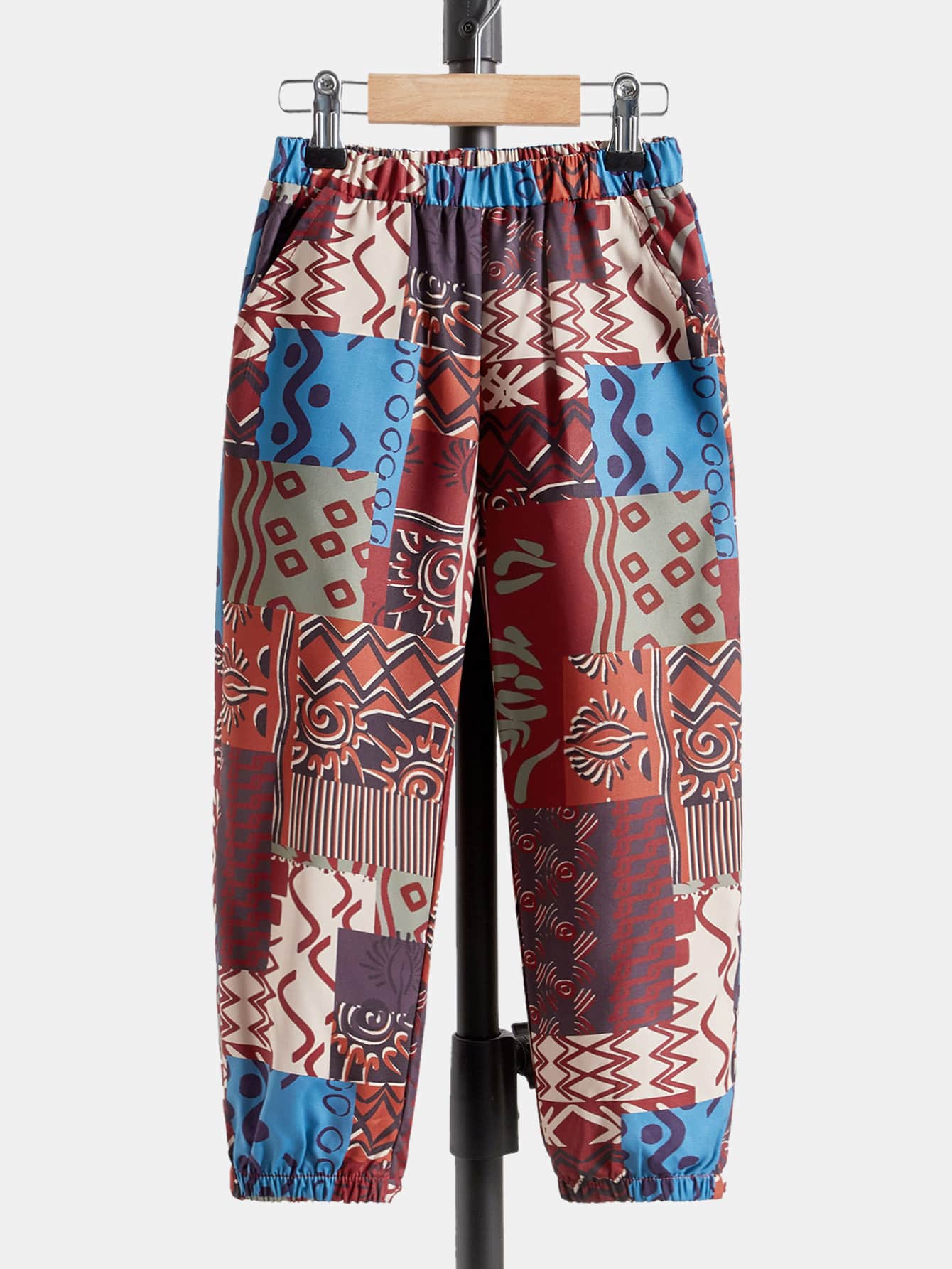 SHEIN Toddler Boys Patchwork Print Trousers - Multicolor - View 1