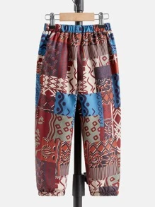 SHEIN Toddler Boys Patchwork Print Trousers - Multicolor - View 2