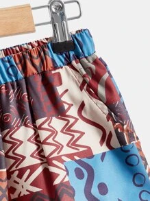 SHEIN Toddler Boys Patchwork Print Trousers - Multicolor - View 3