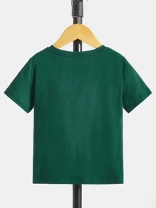 SHEIN Leap Crew 小男童字母圖案T恤 - 墨綠色 - 查看 5