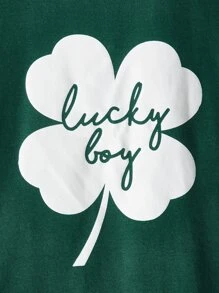 SHEIN Leap Crew 小男童字母圖案T恤 - 墨綠色 - 查看 6