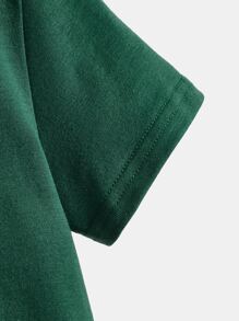 SHEIN Leap Crew 小男童字母圖案T恤 - 墨綠色 - 查看 3