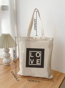 Men Letter Graphic Shopper Bag - Beige - View 5