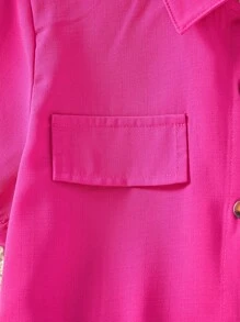 Tween Girl Flap Detail Button Front Belted Shirt Dress - Hot Pink - View 3