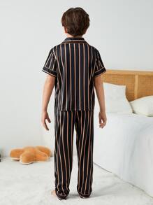 Tween Boys Striped Short Sleeve Shirt And Long Pants Homewear - Black - View 2