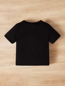SHEIN Áo thun tay ngắn in hình gấu hoạt hình dễ thương thoải mái cho bé trai mùa hè - màu đen - Xem 2