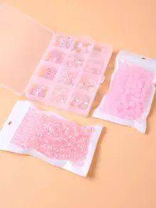 High Quality Clear Pink Acrylic Beaded DIY Set With Multiple Beaded Butterfly, Heart, Pentagram, Flower, Rabbit And Bear Shapes Is The Perfect Holiday Gift For Girls Bracelets, Necklaces And Earrings.