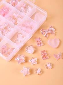 High Quality Clear Pink Acrylic Beaded DIY Set With Multiple Beaded Butterfly, Heart, Pentagram, Flower, Rabbit And Bear Shapes Is The Perfect Holiday Gift For Girls Bracelets, Necklaces And Earrings.