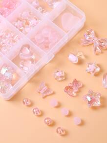 High Quality Clear Pink Acrylic Beaded DIY Set With Multiple Beaded Butterfly, Heart, Pentagram, Flower, Rabbit And Bear Shapes Is The Perfect Holiday Gift For Girls Bracelets, Necklaces And Earrings.