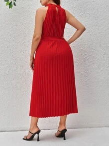 SHEIN Privé Vestido de cuello halter bajo fruncido - Rojo - Ver 2