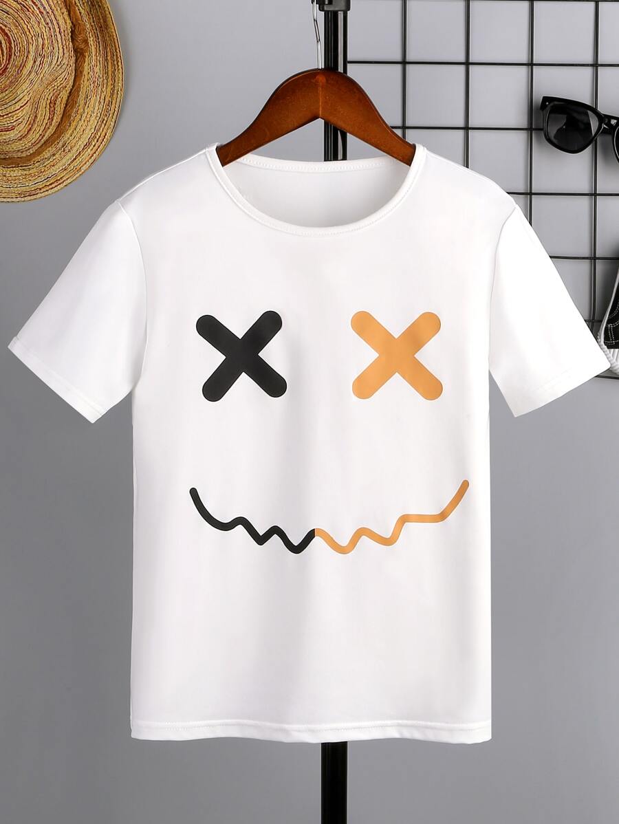 SHEIN Chicos Camiseta con estampado de dibujos animados - Blanco - Ver 1